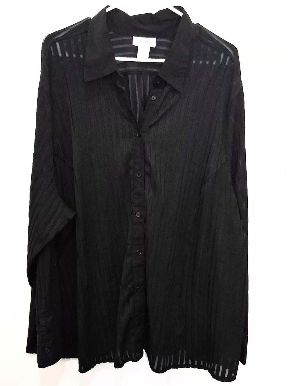 Avenue Black Sheer Strip Button Down Shirt For Women Size 30/32 Fit 3X/4X